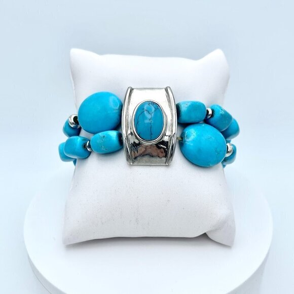 Genuine Turquoise Stretch Bracelet - Picture 1 of 7